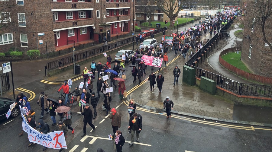 The March for Homes protest set off from Elephant and Castle - a number of people later occupied some empty flats in the Aylesbury estate