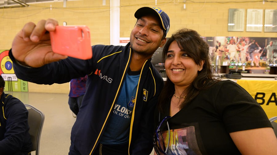 Sangakkara posing for a selfie during last year's Sri Lanka Family Day at the Kia Oval