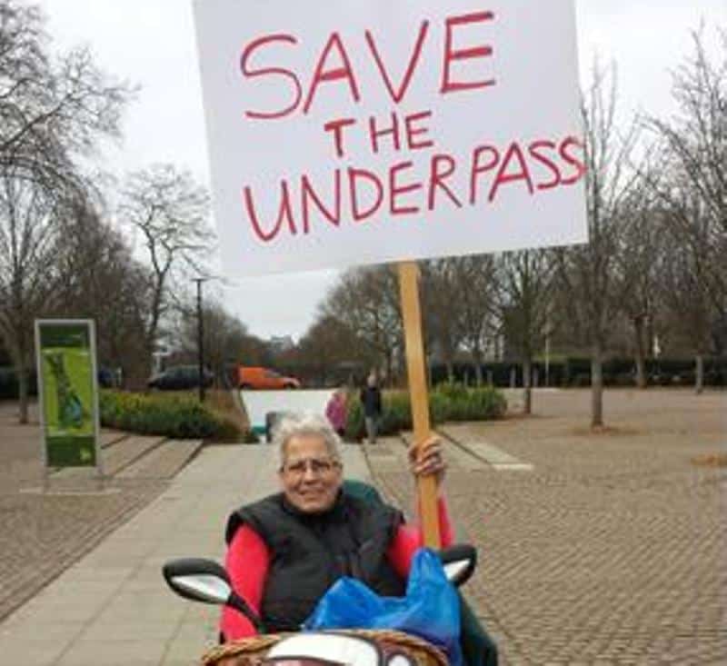 Campaigner Carol Smith helps to gather signatures in Burgess Park
