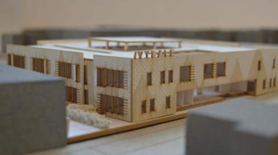 Architectural model of the proposed new school building in Inverton Road