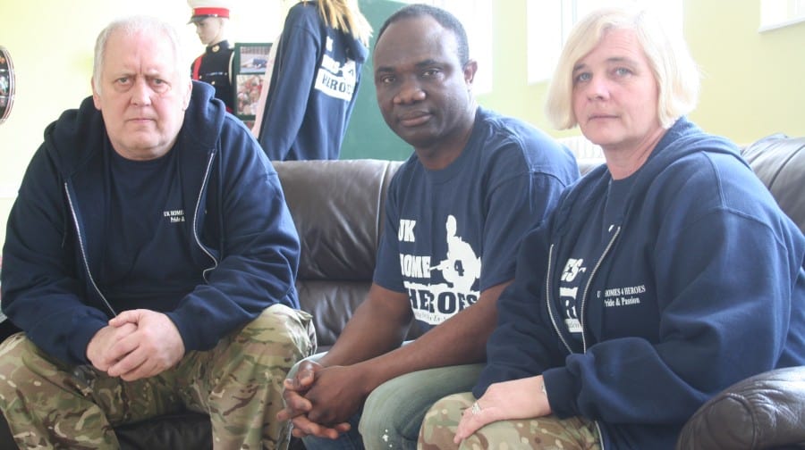 Ex-serviceman Benjamin Redges with Homes4Heroes founder Jimmy Jukes and Michelle Thorpe