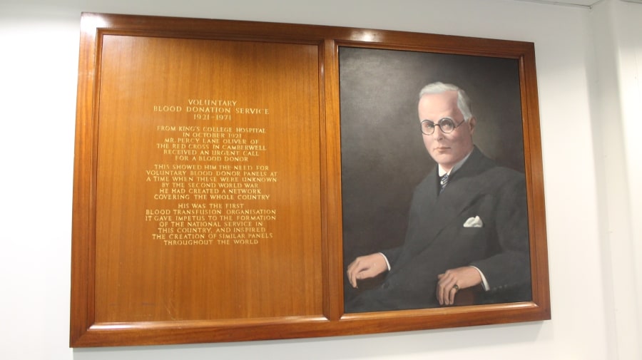 A portrait of Percy Lane Oliver, which hangs at the entrance hall of the Haematology Department of King’s College Hospital