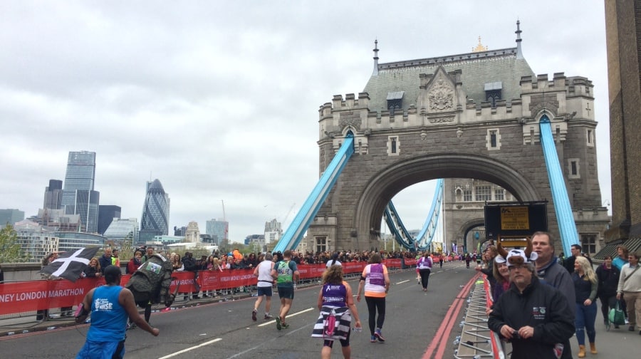 Marathon runners crossing Tower Bridge last month.