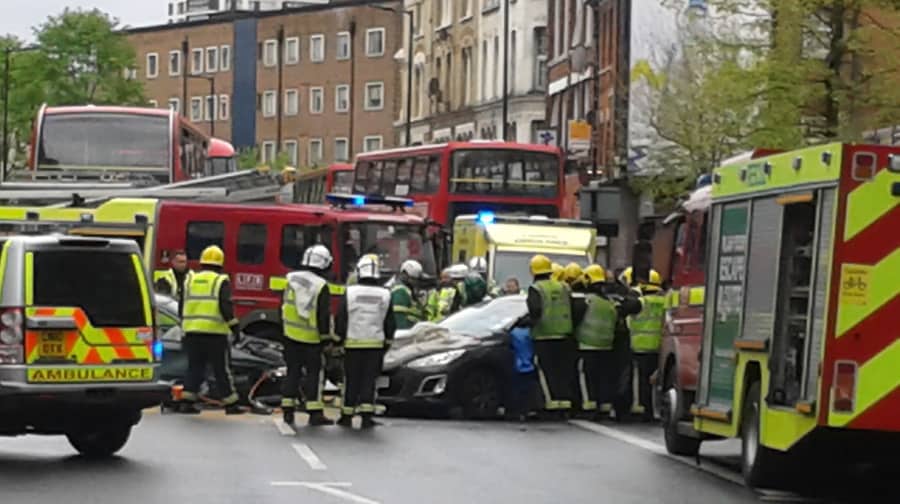 The emergency services worked to free two people trapped after a collision in Camberwell Road