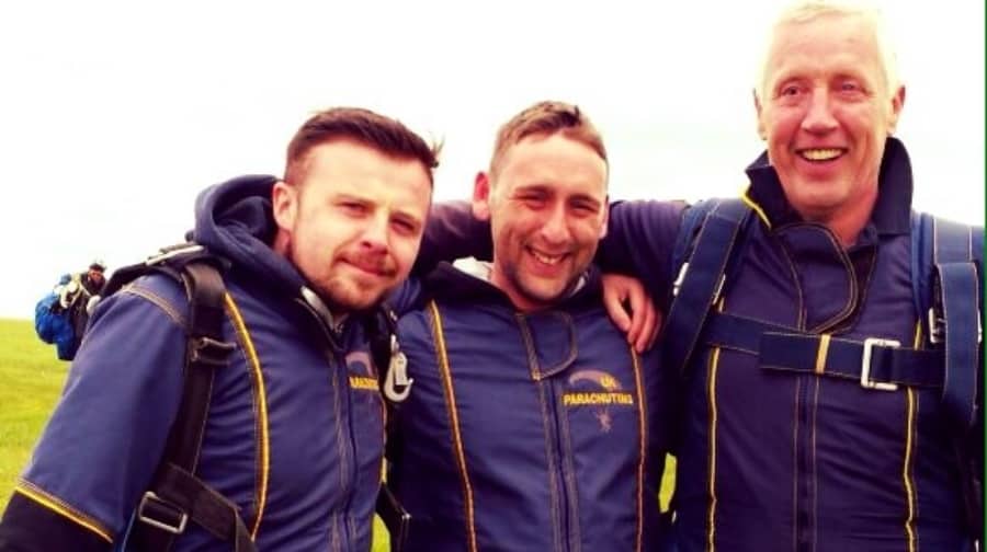 Gary Valentine Fuller (far left) raised £1,500 when him and nine others did a skydive in May