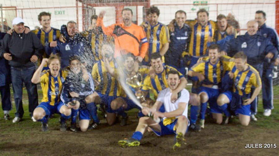 Stansfeld players and staff celebrate their cup final win