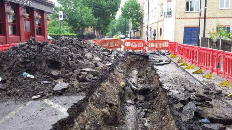 Brunel Road after the burst watrer main at the weekend. Pic @SELondoner