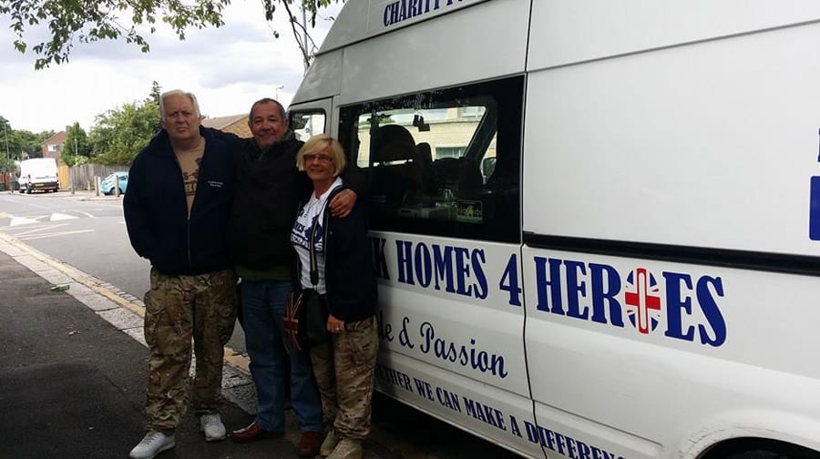 Homes4Heroes founders Jimmy Jukes (left) and Michelle Thorpe with Rob Traynor