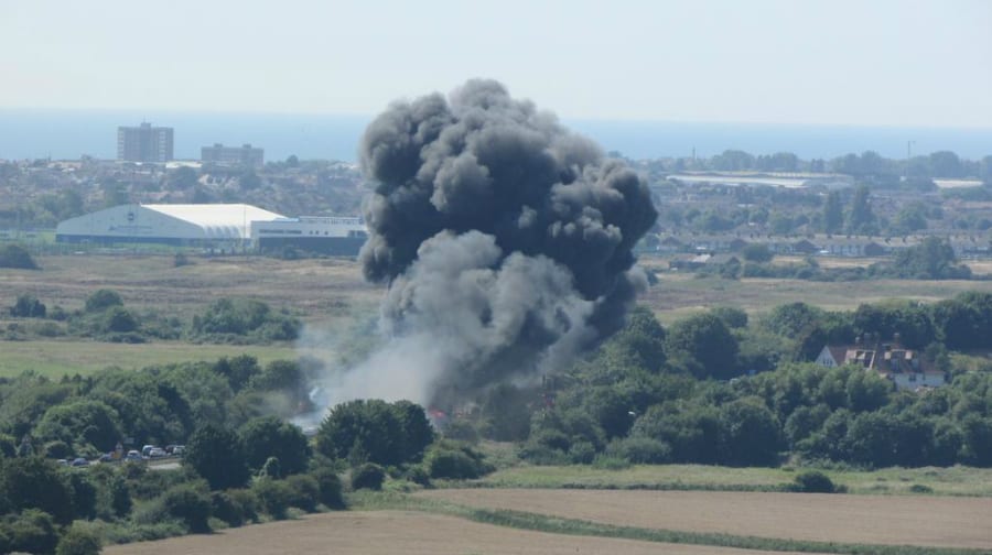 Smoke mushroomed into the sky above Shoreham after the tragic plane crash killeed eleven civilians