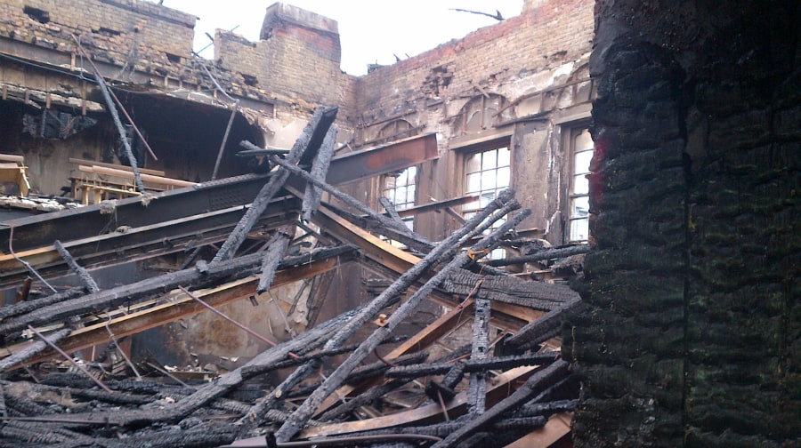 The aftermath of the Walworth Town Hall blaze in 2013
