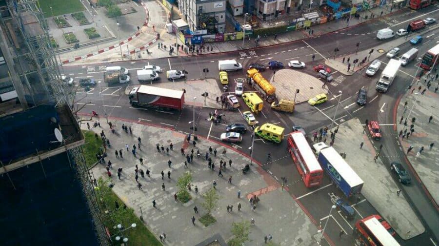 An aerial view of the scene after the incident in which Walworth chef, Abdelkhalak Lahyani, lost his life