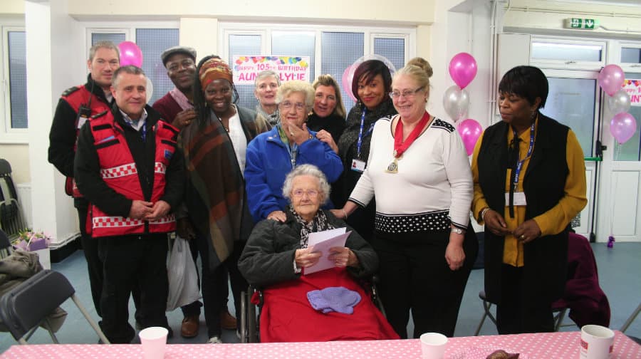 Lylie Mercer with family and friends at her 105th birthday bash