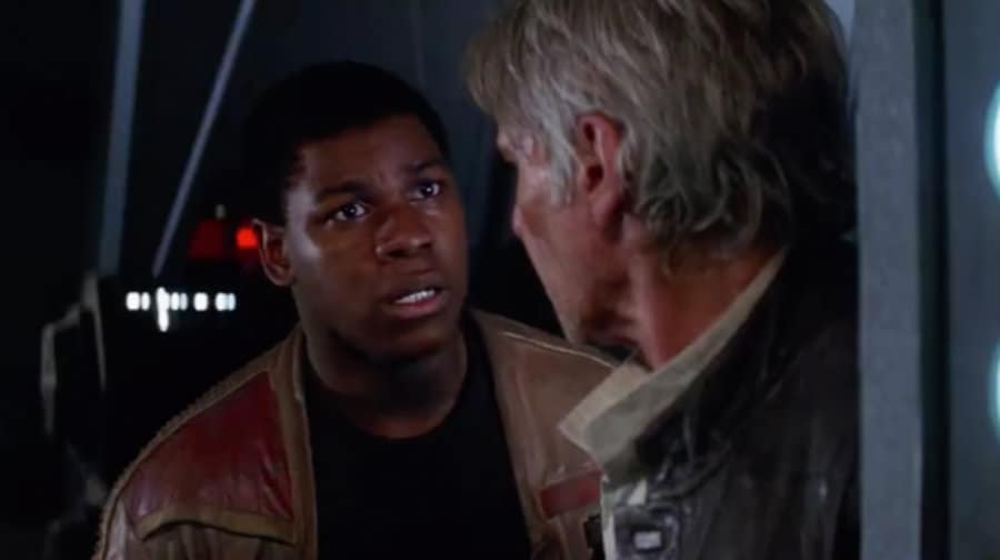 John Boyega with co-star Harrison Ford in the seventh instalment of the intergalactic franchise