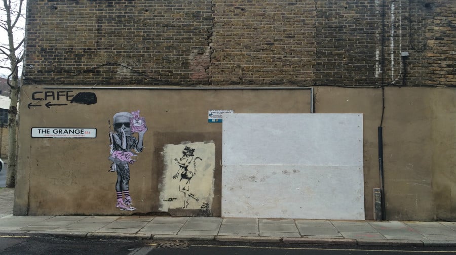 The much-loved Banksy on Grange Road was been boarded up