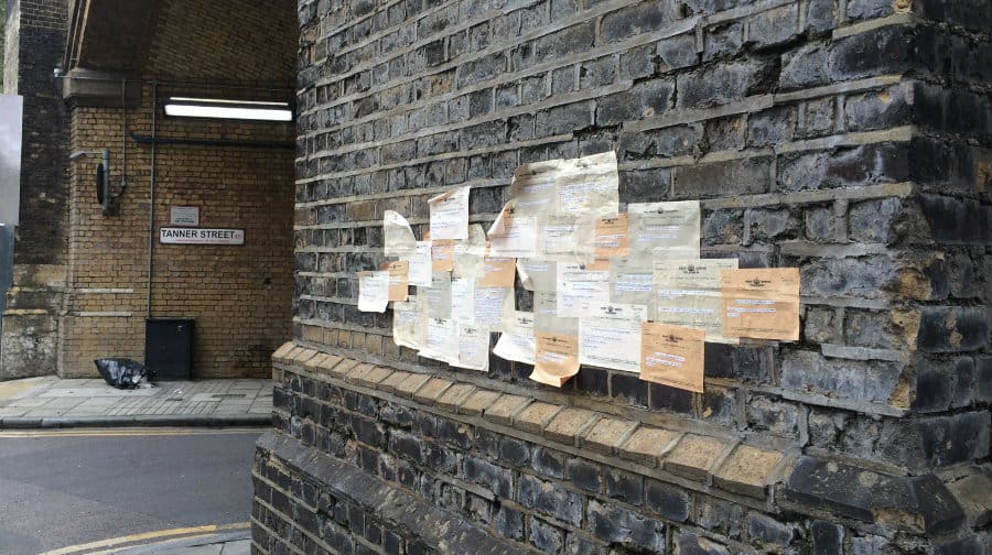 The telegrams have appeared at an arch in the junction of Tanner Street and Maltby Street
