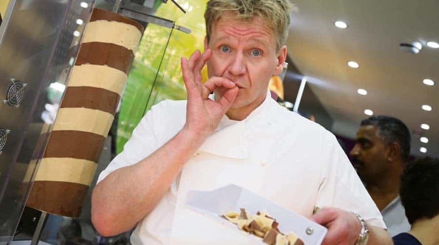Gordon Ramsay lookalike, Martin Jordan, serves up 
the chocolate kebab. Photo: Brand 786