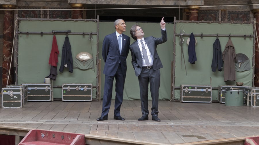 President Barack Obama is given a tour of Shakespeare’s Globe by Patrick Spottiswoode, director of Globe
 Education. Photo:?Pete Le May