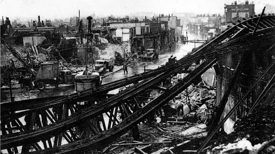 John Bull Arch, Southwark Park Road, after being hit by a V2 rocket . Photo: Southwark Local History Library and Archive
