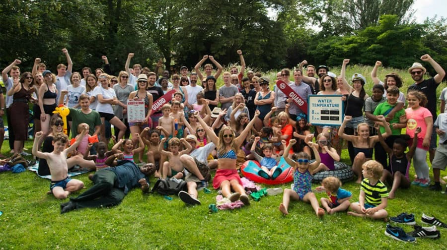 A splash mob party held on July 10, 2017 to raise cash for the Peckham Lido