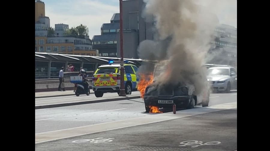 Taxi in flames on Blackfriars Road
