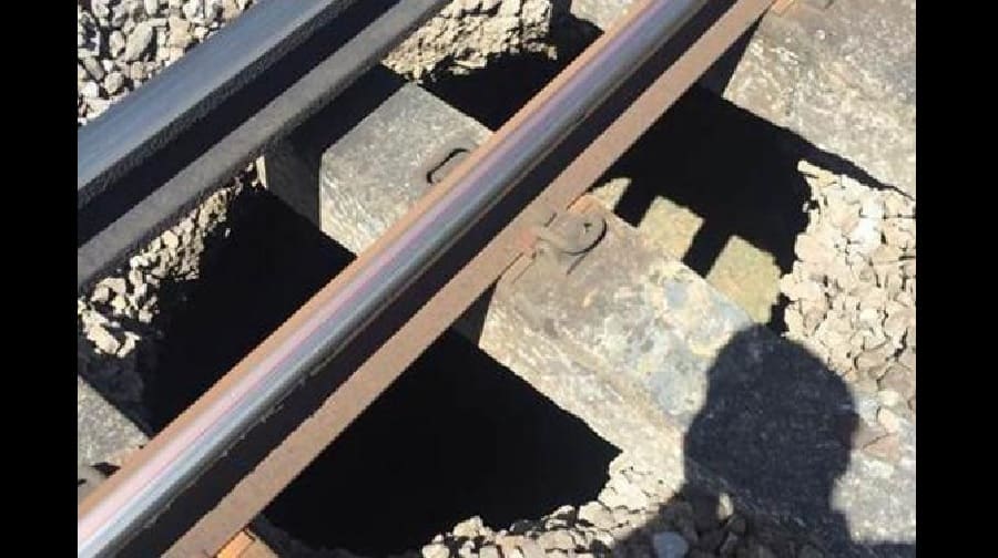 Photo by Network Rail of first sink hole which appeared on the Forest Hill track on July 18.
