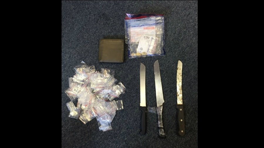 The haul of knives, cash and drugs discovered during a sweep by the South Camberwell Safer Neighbourhoods Team
