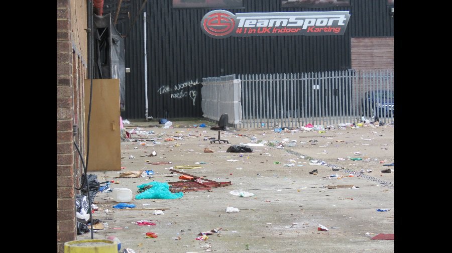 Rubbish left behind at the Biscuit Factory by travellers