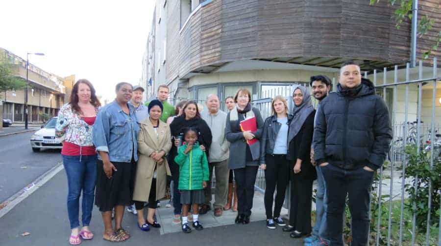 Residents of the condemned flats in Solomon's Passage meet with MP Harriet Harman
