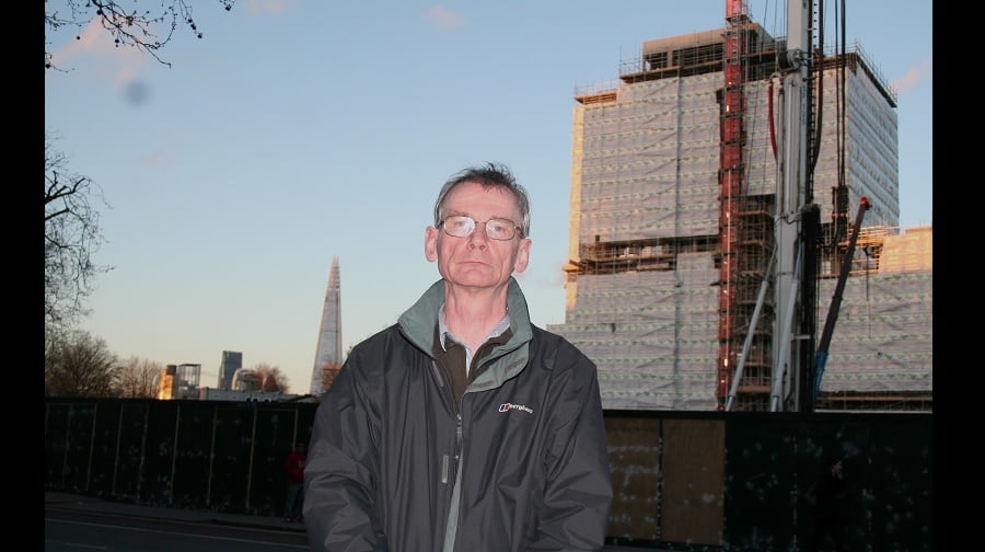 Jerry Flynn of the 35% Campaign, stood near the site of the former Heygate Estate