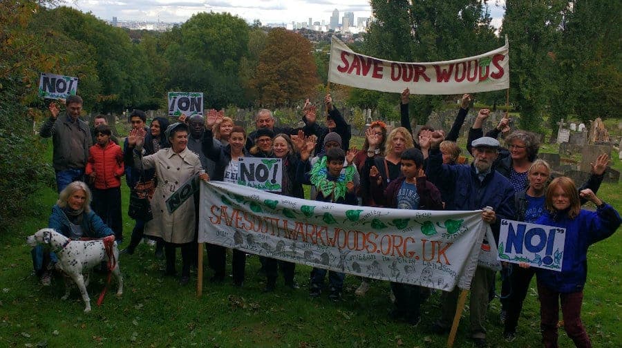 Save Southwark Woods campaigners rally at One Tree Hill