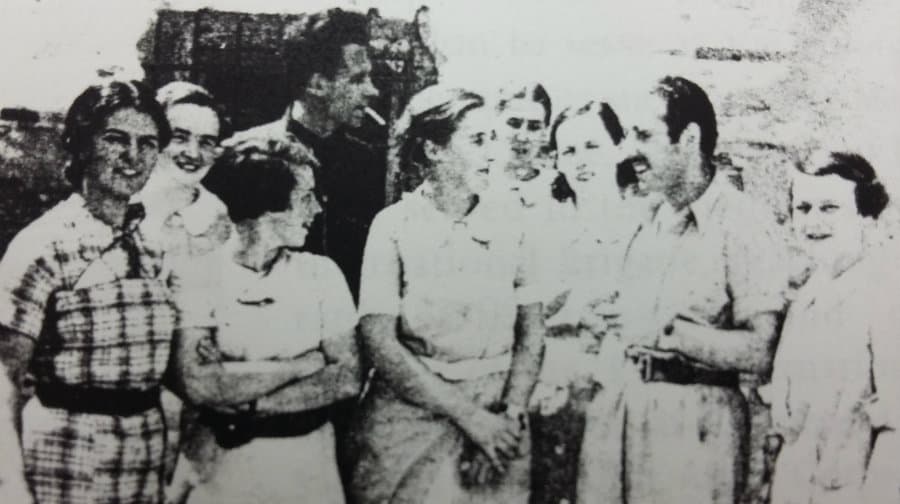 British nurses: local girl Margaret Powell (second left) Mary Slater (third left) and Annie Murray (centre) in Spain with medical staff