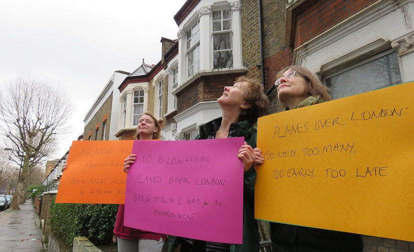 Bridget Bell (far right) and neighbours campaigning to change flight paths over Camberwell