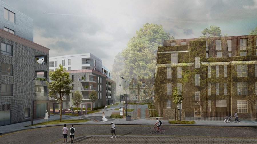 Artist's impression of Flaxyard and Sumner Road homes by Levitt Bernstein Architects