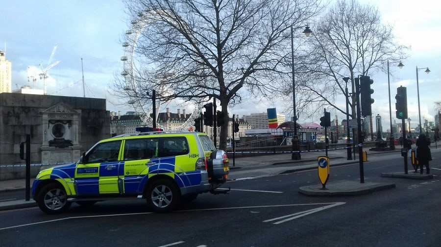 A police cordon at Horse Guards Avenue in Westminster following the attack Credit: Kirstie Purnell