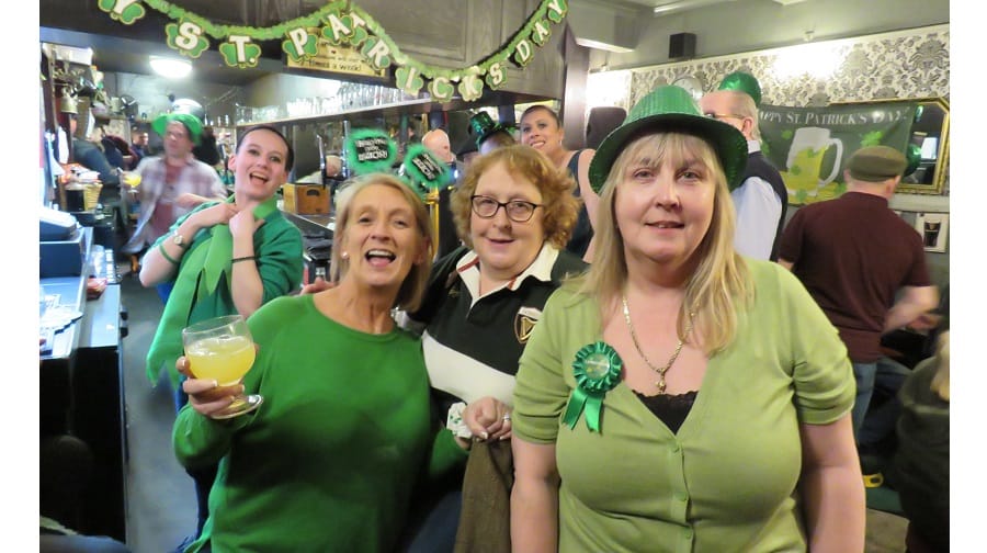 (left) Julie Clifford and drinkers enjoy St Patrick's Day at the Nag's Head