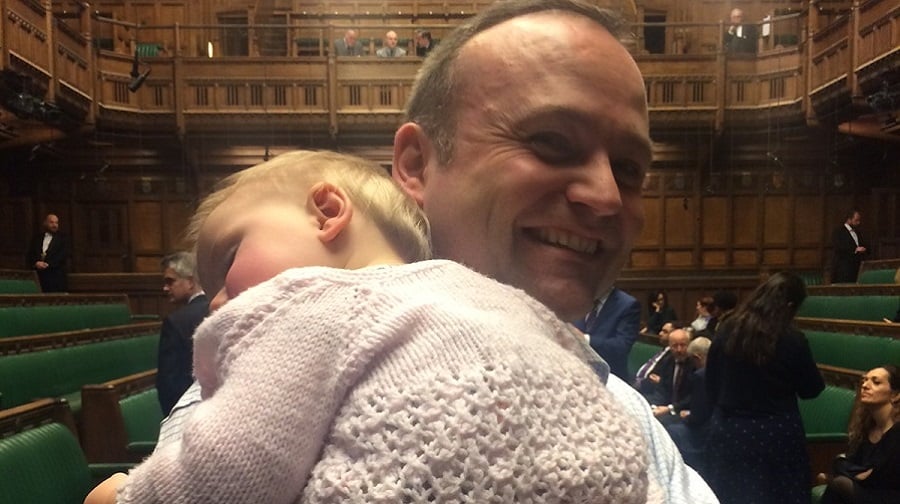 Bermondsey MP Neil Coyle with his ten-month-old daughter Esme in the House of Commons
