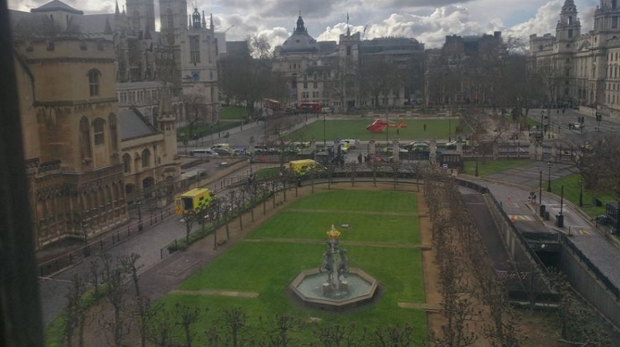 The scene at Westminster following a terrorist attack  Credit: Patrick Daly @thepatrickdaly
