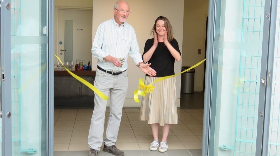 Pat Kingwell, of the Friends of Southwark Park, cuts the ribbon alongside gallery manager Vivien Harland
