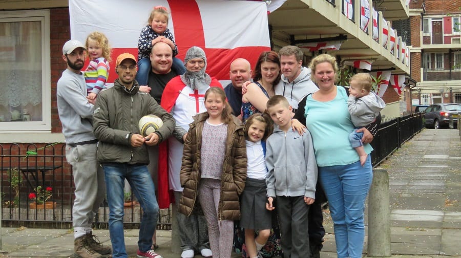 Residents decked out Kirby Estate with more than a hundred St George's Day flags