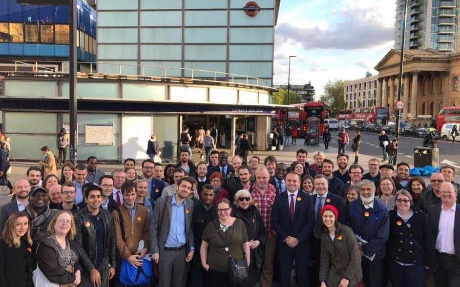 Labour group photo taken in Elephant and Castle on the day the election was announced