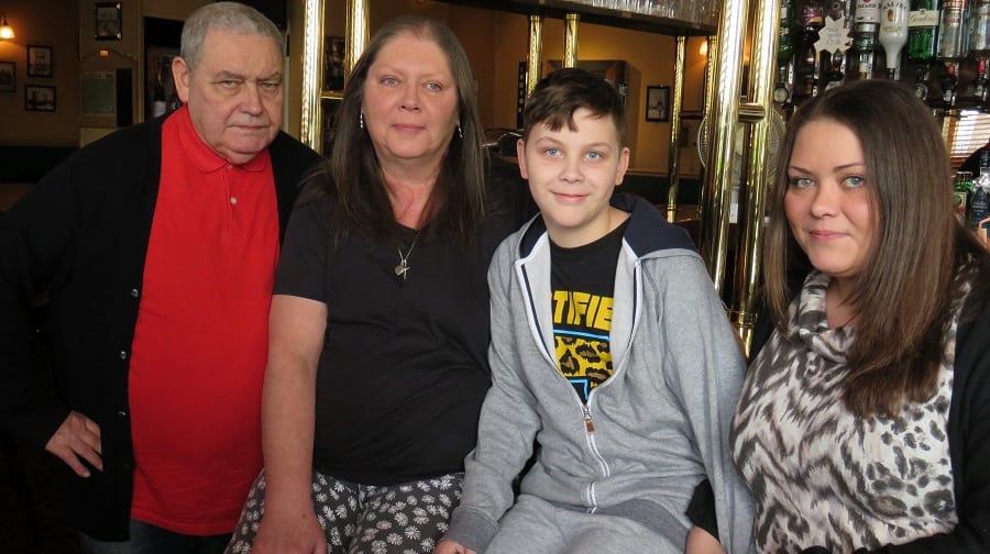 China Hall landlords Michael and Linda Norris pictured with their grandson Luke and daughter Carrie at the start of their campaign to save their pub in 2017