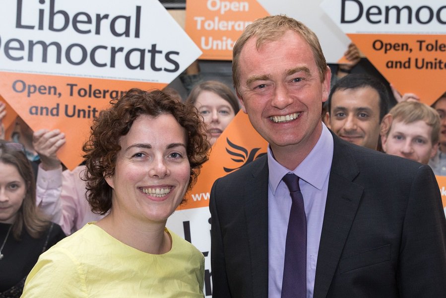 Lib Dem candidate Gail Kent with party leader Tim Farron