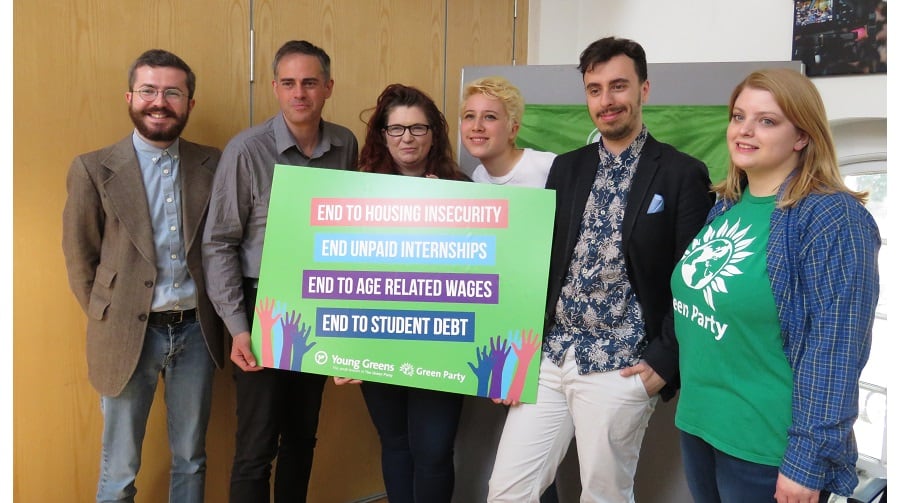 (Second left) Green Party co-leader Jonathan Bartley with young party activists