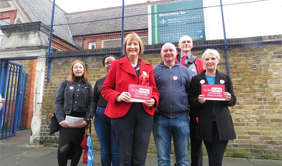 Harriet Harman with Labour members at Harris Primary Academy Peckham Park