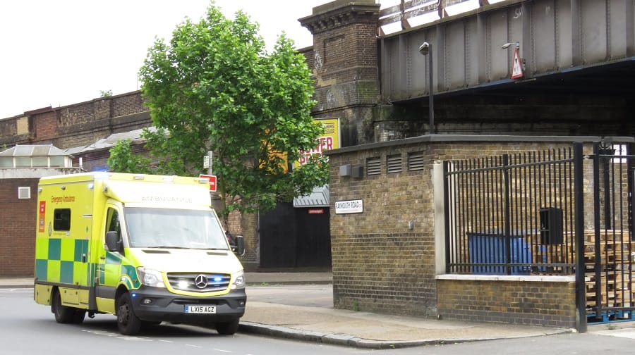 The ambulance pictured in Raymouth Road, Bermondsey