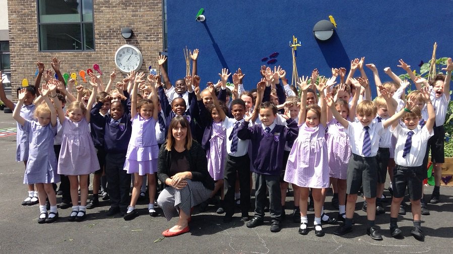 Year 2 pupils with principal Jo Conduit at Harris Primary Academy East Dulwich