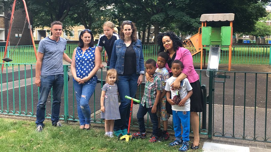 Residents at St Saviour's estate play area, in Bermondsey.