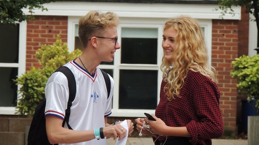 Students open their A-level results at Alleyn's School