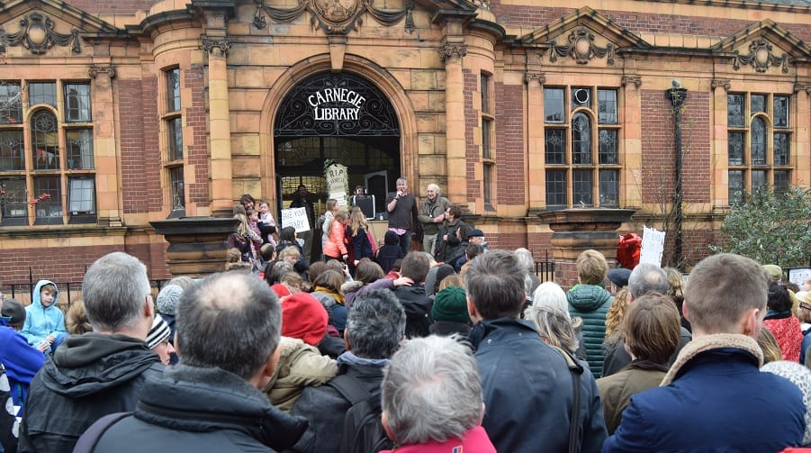 A protest last year against the closure of Carnegie Library Protest