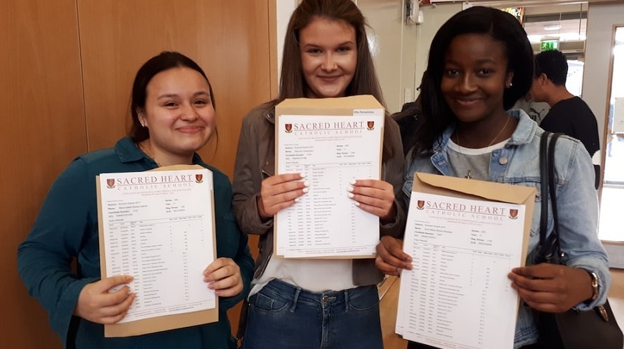 Pupils at Sacred Heart Catholic School pick up their GCSE results